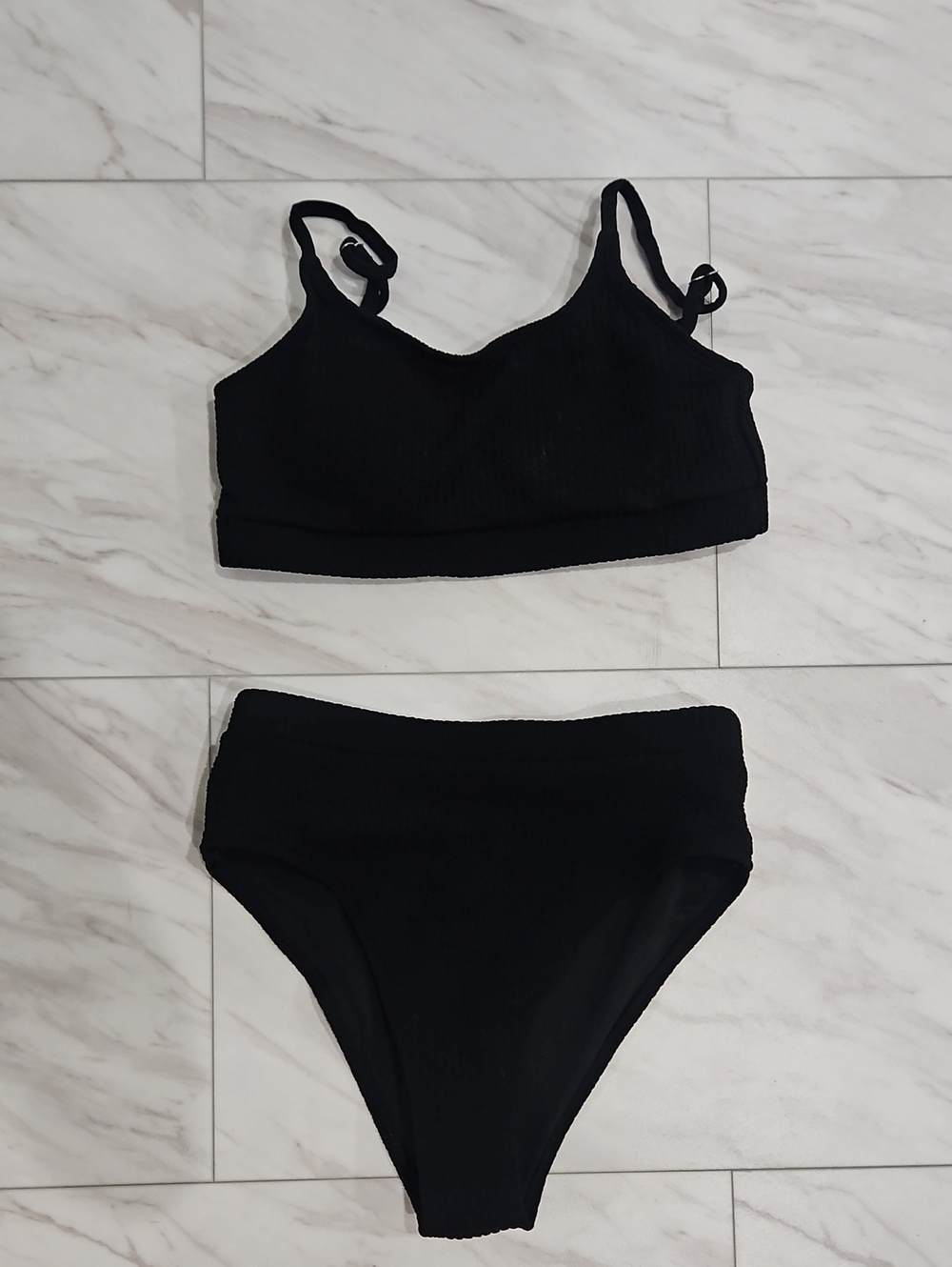 SHEIN Black Ribbed Crop Bralette & High-Waist Brief Set